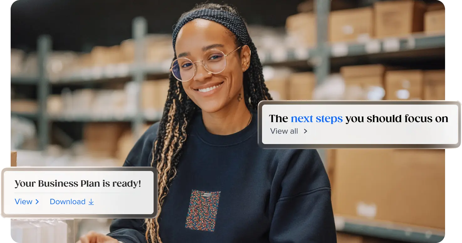 Business woman happy with Tailor Brands