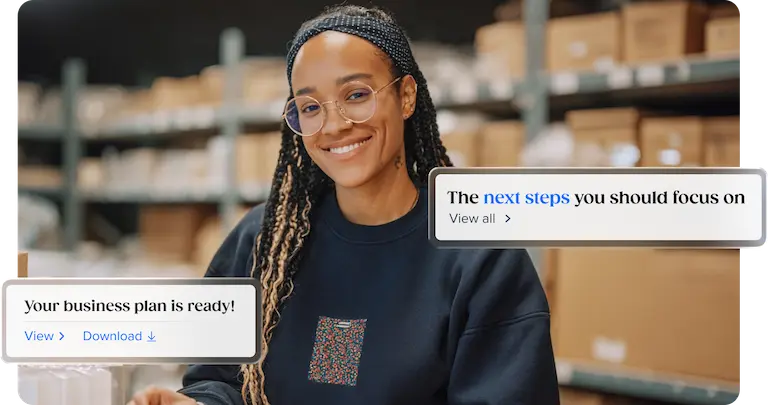 Business woman happy with Tailor Brands