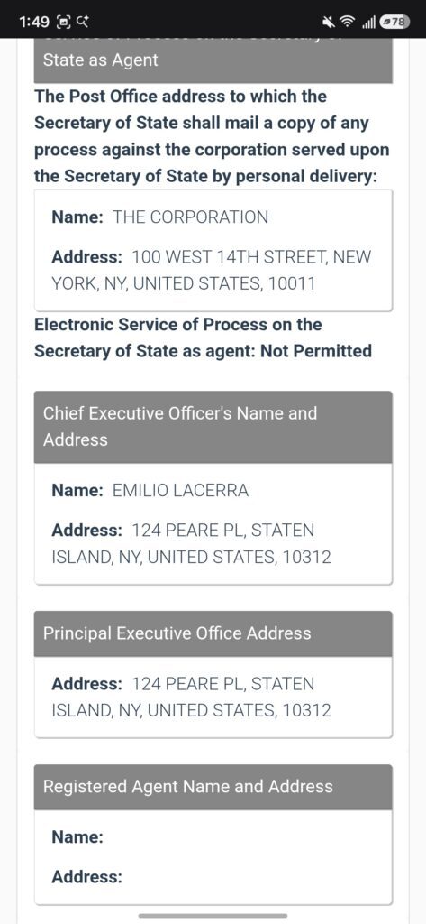 Screenshot of an NY LLC lookup