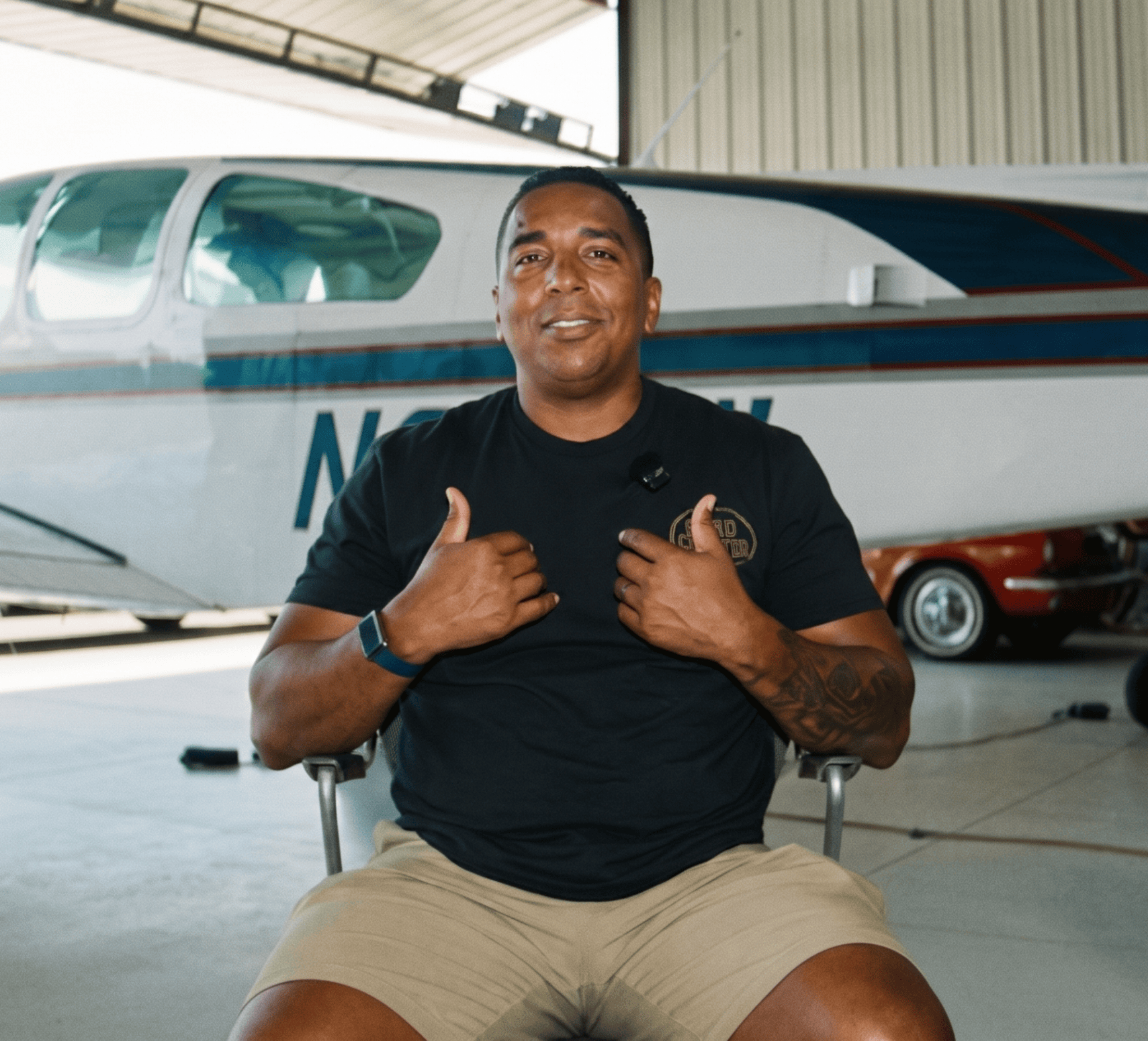 Pilot business owner in hangar