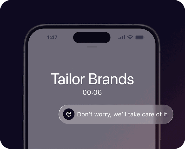 Tailor Brands chat on phone
