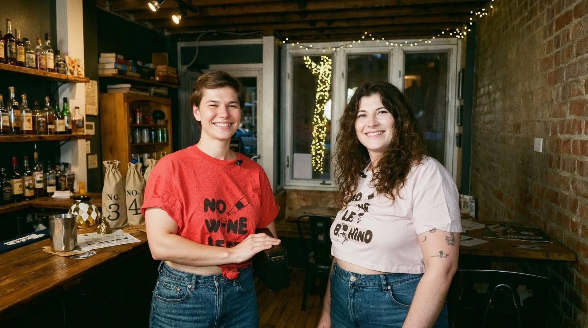 Wine bar co-owners behind the bar