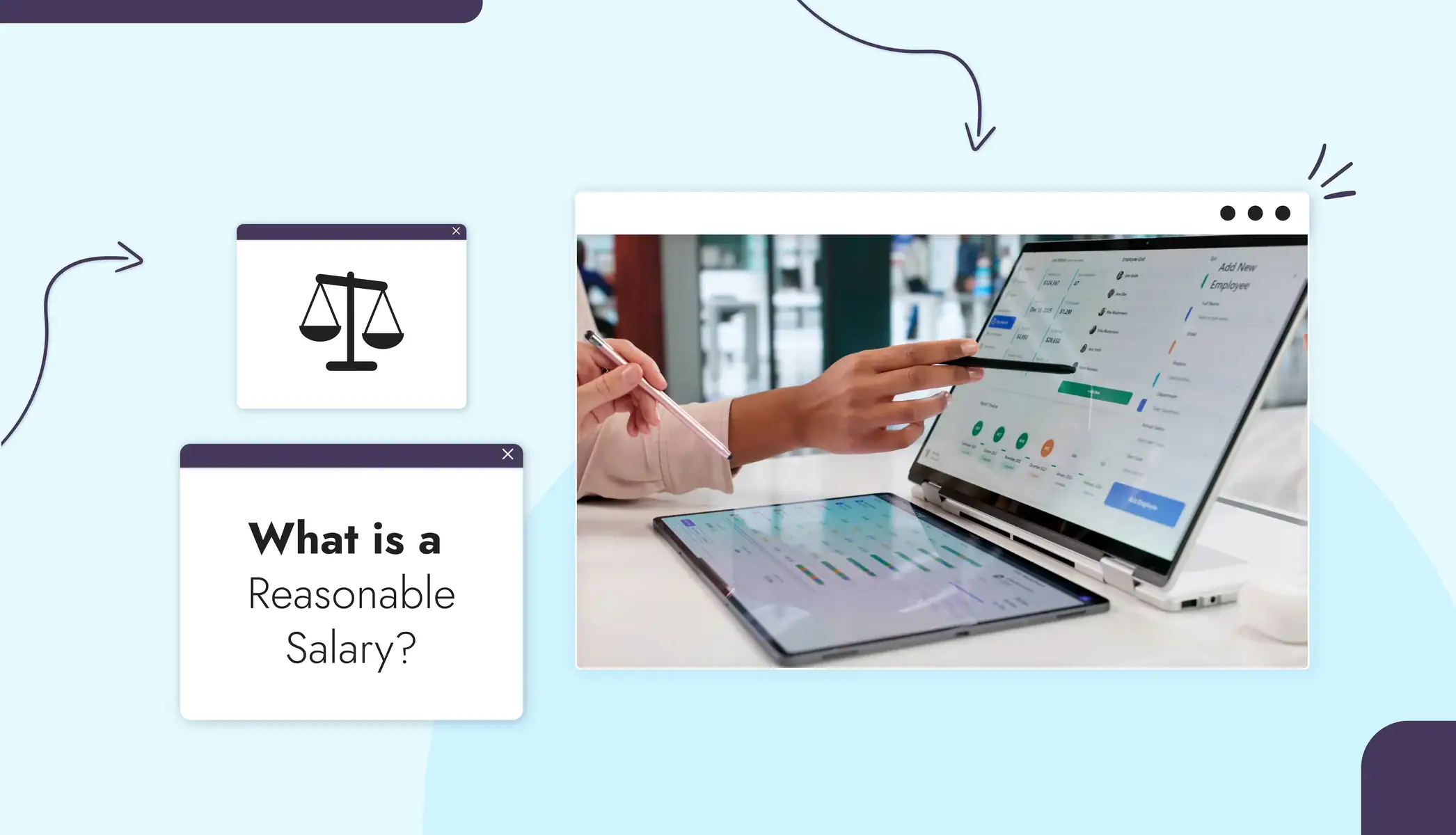 A person pointing to numbers on a laptop screen Text reads, "What is a Reasonable Salary?"